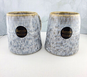 Set of Barcela Portugal Handmade Ceramic Stoneware Mugs Fire Glazed Gray Cream